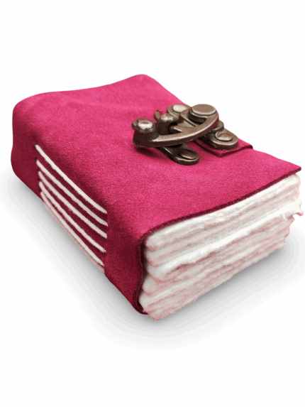 Suede Leather Mini Journal – Handmade Pink Notebook with Lock