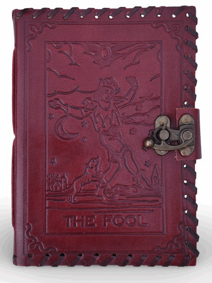 Leather Notebook with The Fool Tarot Embossed Cover and Metal Lock