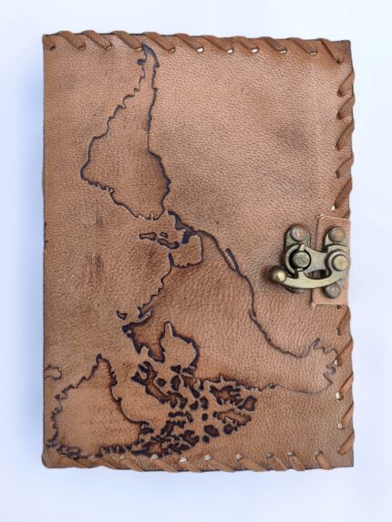 World Map Engraving and Clasp – Handmade Leather Notebook