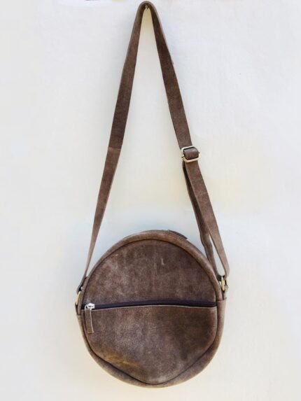Brown Suede Round Crossbody Bag