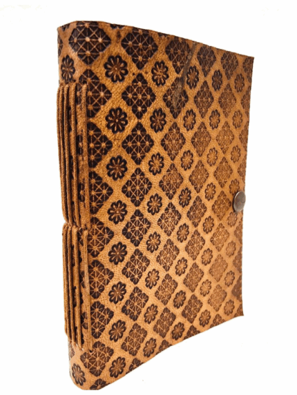 Patterned Leather Notebook with Button Lock