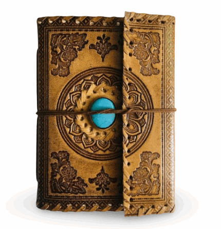 Handmade Brown Leather Notebook with Turquoise Stone
