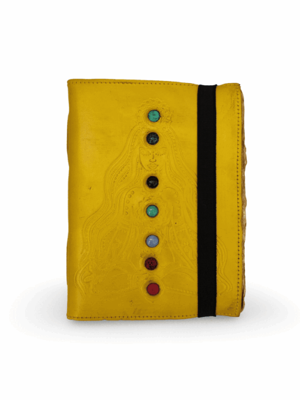 Yellow Leather Journal with Chakra Stones and Handmade Paper