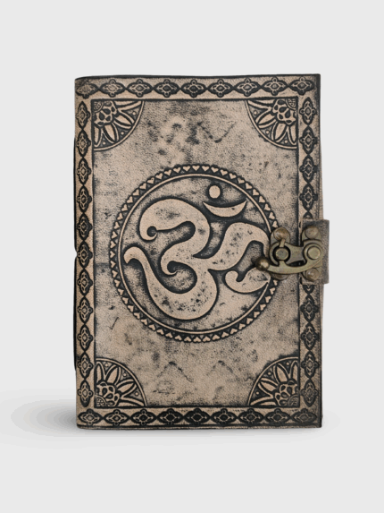 Handcrafted Leather Notebook with OM Symbol and Brass Clasp Closure